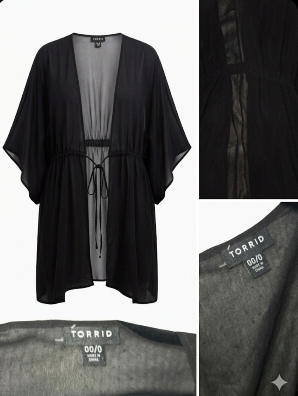 Torrid Black Sheer Kimono Tie-Front Top